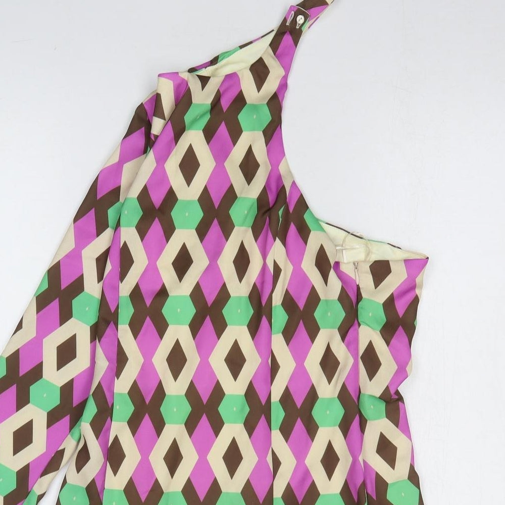 Zara Womens Multicoloured Geometric Polyester Mini Size M One Shoulder Pullover
