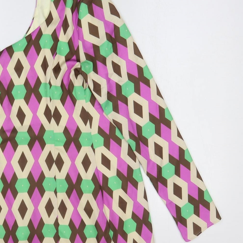 Zara Womens Multicoloured Geometric Polyester Mini Size M One Shoulder Pullover
