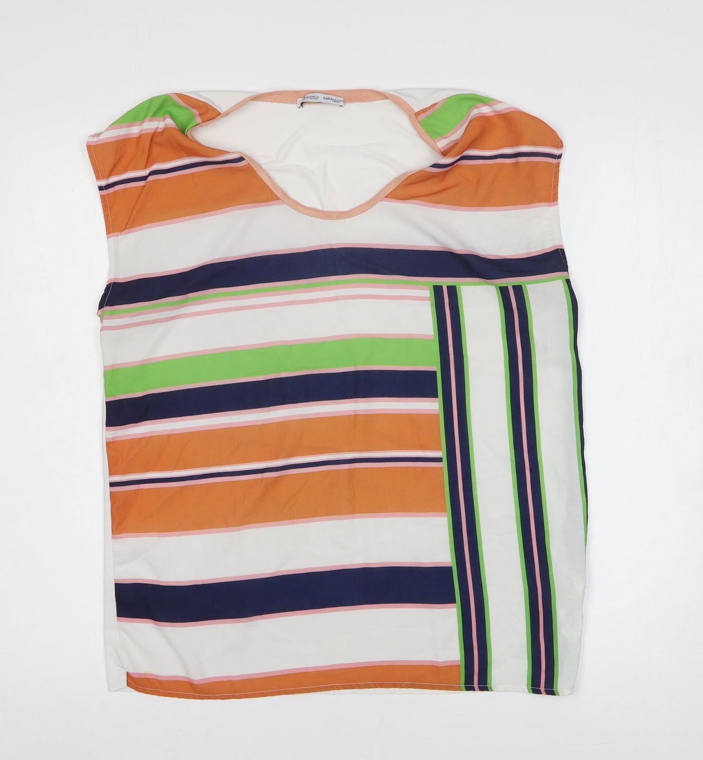 Zara Womens Multicoloured Striped Polyester Basic Blouse Size M Round Neck