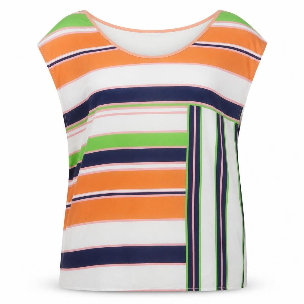 Zara Womens Multicoloured Striped Polyester Basic Blouse Size M Round Neck