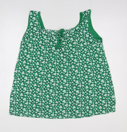 Preworn Womens Green Floral Viscose Basic Tank Size M Scoop Neck
