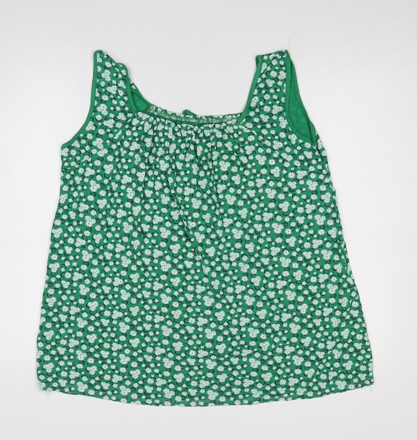 Preworn Womens Green Floral Viscose Basic Tank Size M Scoop Neck