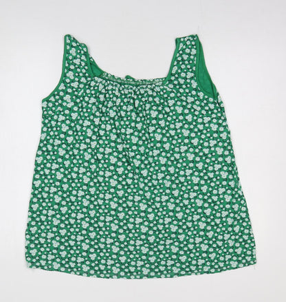 Preworn Womens Green Floral Viscose Basic Tank Size M Scoop Neck
