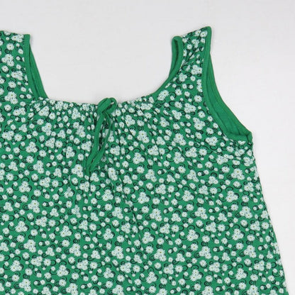 Preworn Womens Green Floral Viscose Basic Tank Size M Scoop Neck