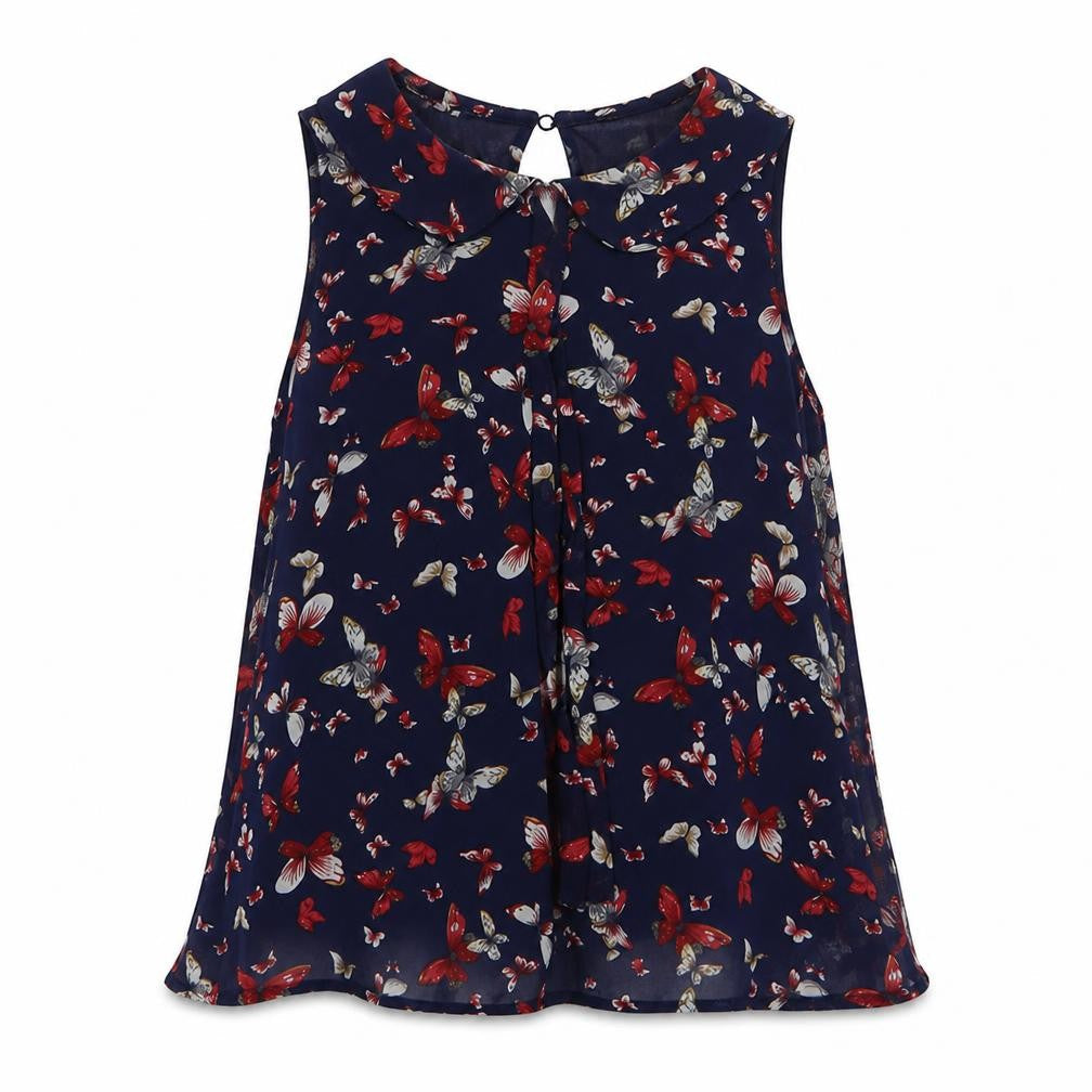 New Look Womens Blue Geometric Polyester Basic Blouse Size S Collared - Butterfly Pattern