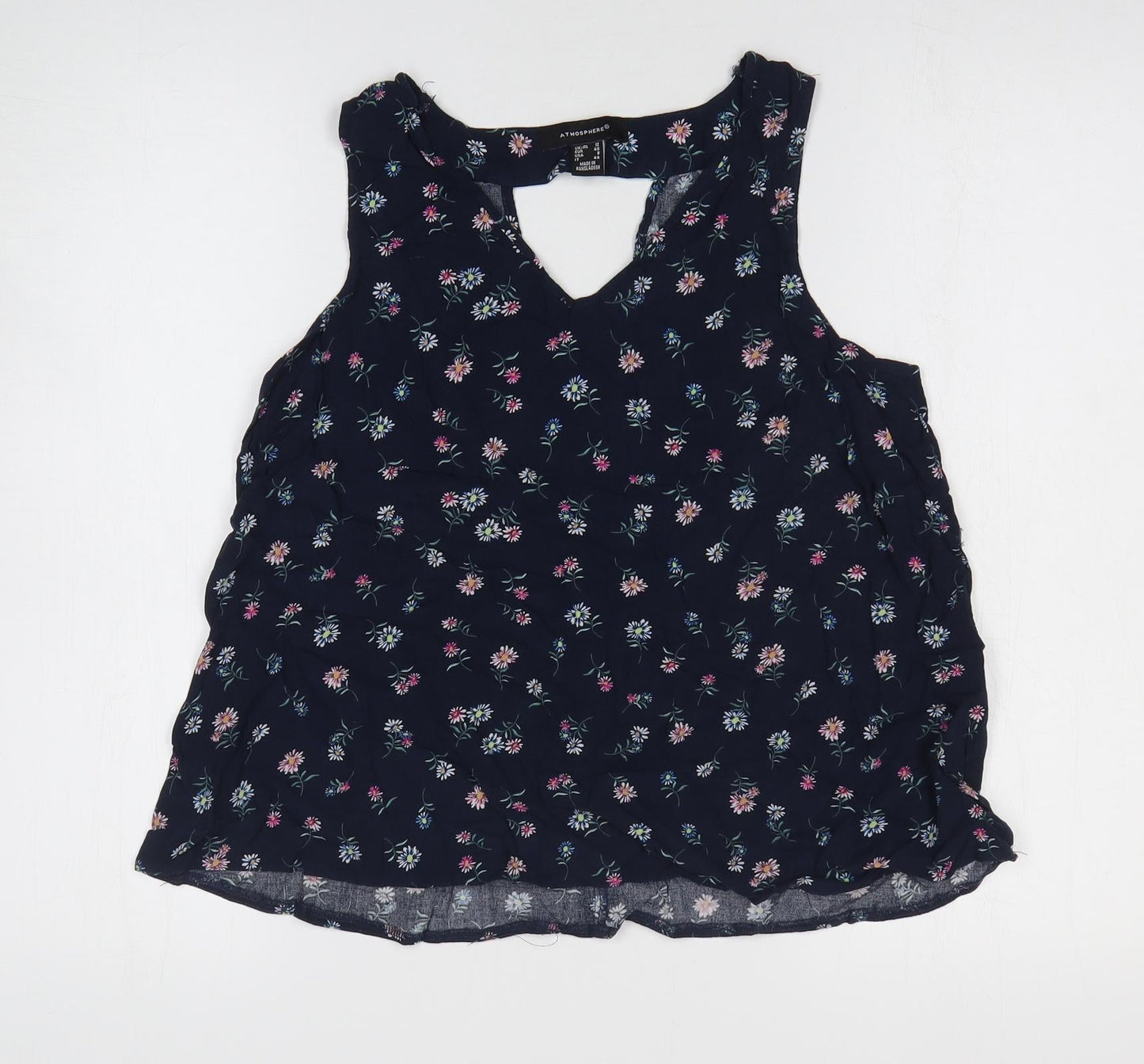 Atmosphere Womens Blue Floral Polyester Basic Tank Size 12 V-Neck