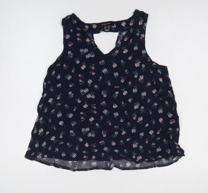 Atmosphere Womens Blue Floral Polyester Basic Tank Size 12 V-Neck