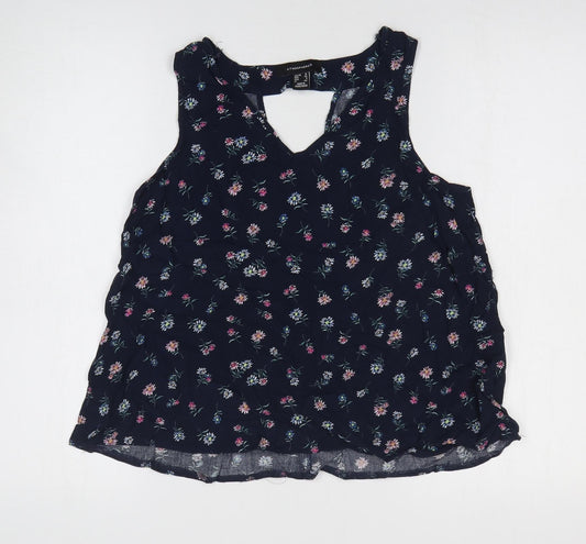 Atmosphere Womens Blue Floral Polyester Basic Tank Size 12 V-Neck