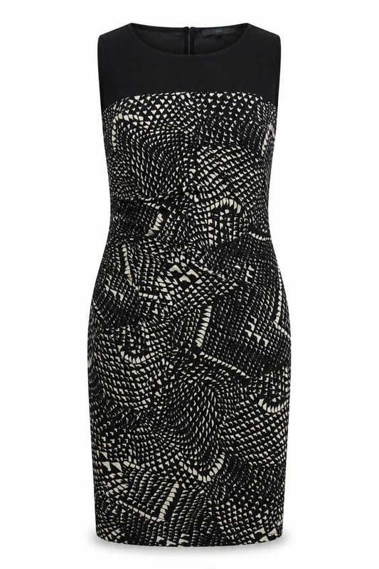 Next Womens Black Geometric Polyester A-Line Size 14 Boat Neck Button