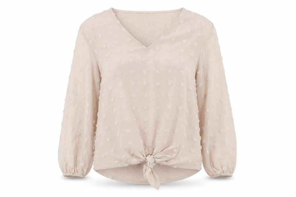 F&F Womens Pink Polka Dot Polyester Basic Blouse Size 10 V-Neck - See Through Sleeves
