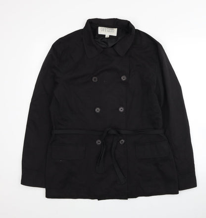 OffShoot Womens Black Trench Coat Jacket Size 14 Button