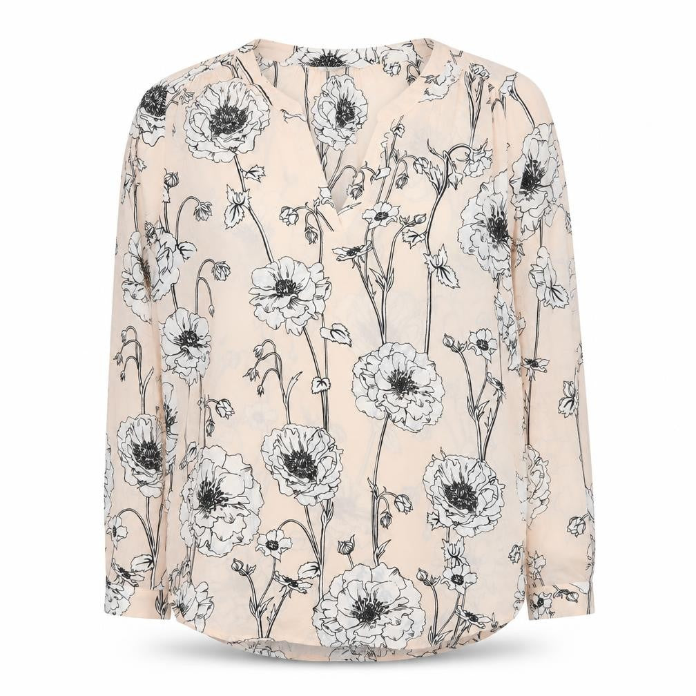 Marks & Spencer Womens Beige Floral Polyester Basic Blouse Size 8 V-Neck