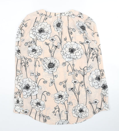 Marks & Spencer Womens Beige Floral Polyester Basic Blouse Size 8 V-Neck