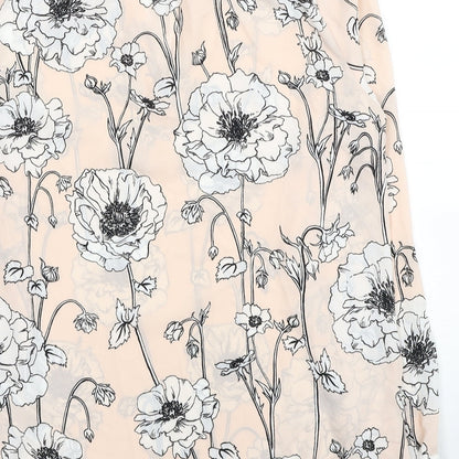 Marks & Spencer Womens Beige Floral Polyester Basic Blouse Size 8 V-Neck
