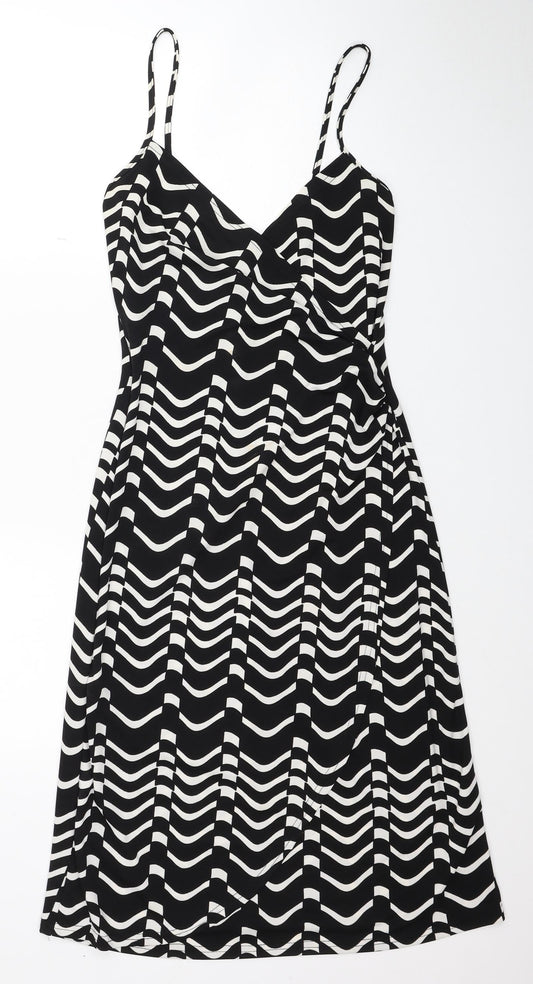 Zack Womens Black Geometric Polyester Tank Dress Size 10 V-Neck Zip