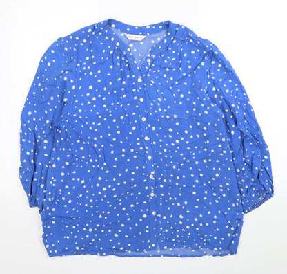 Preworn Womens Blue Polka Dot Viscose Basic Button-Up Size S Round Neck