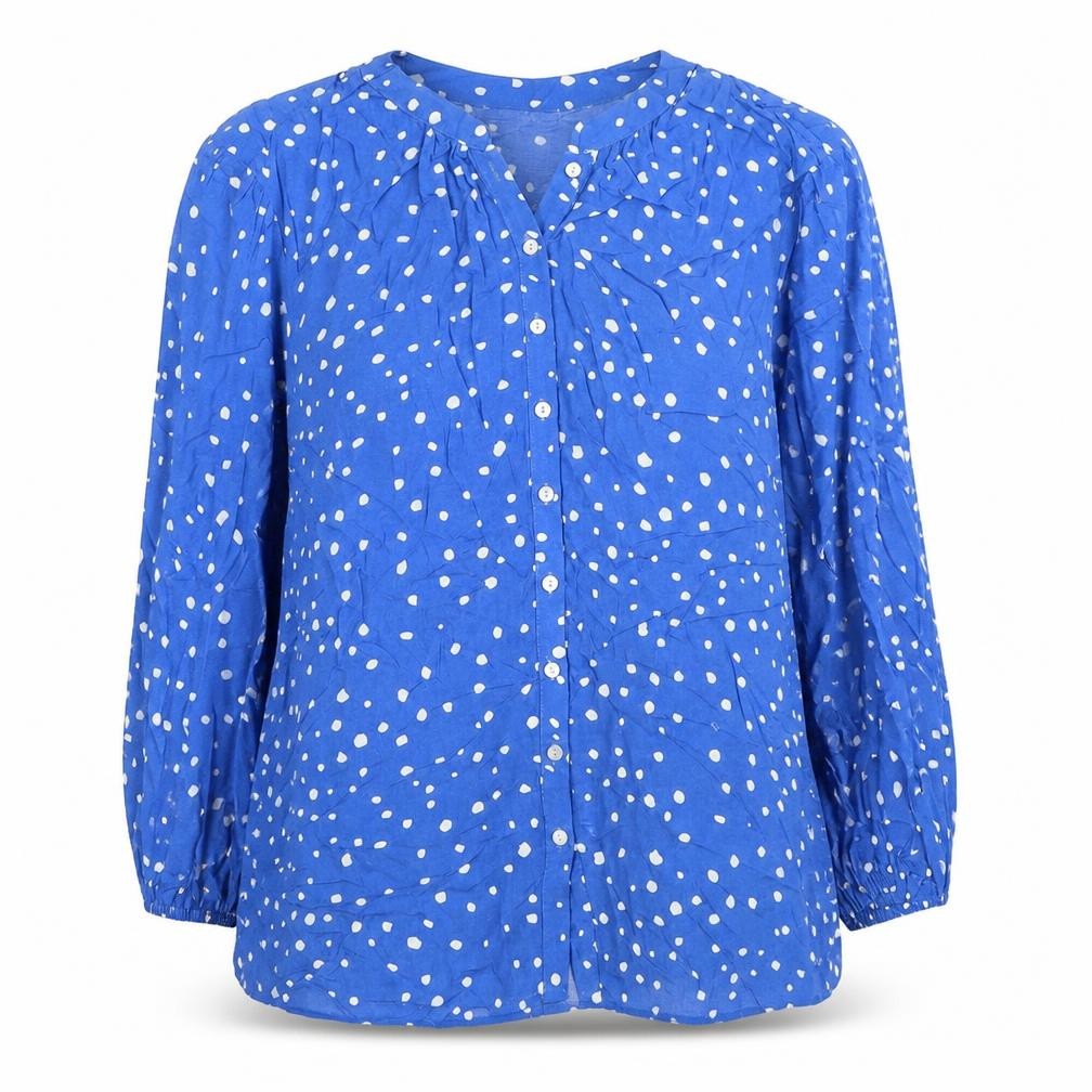 Preworn Womens Blue Polka Dot Viscose Basic Button-Up Size S Round Neck