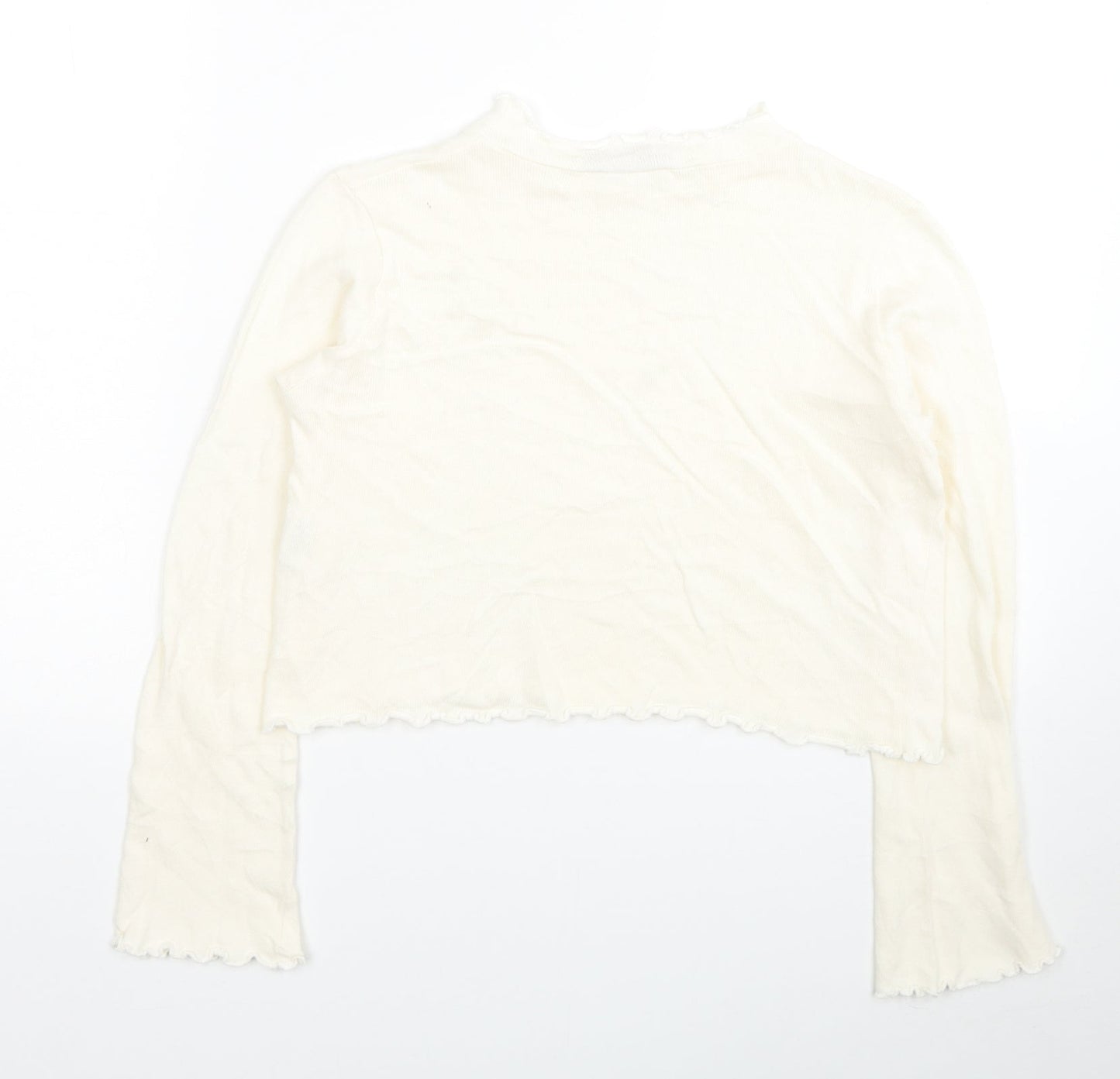 Pull&Bear Womens White Round Neck Cotton Pullover Jumper Size M - Cropped