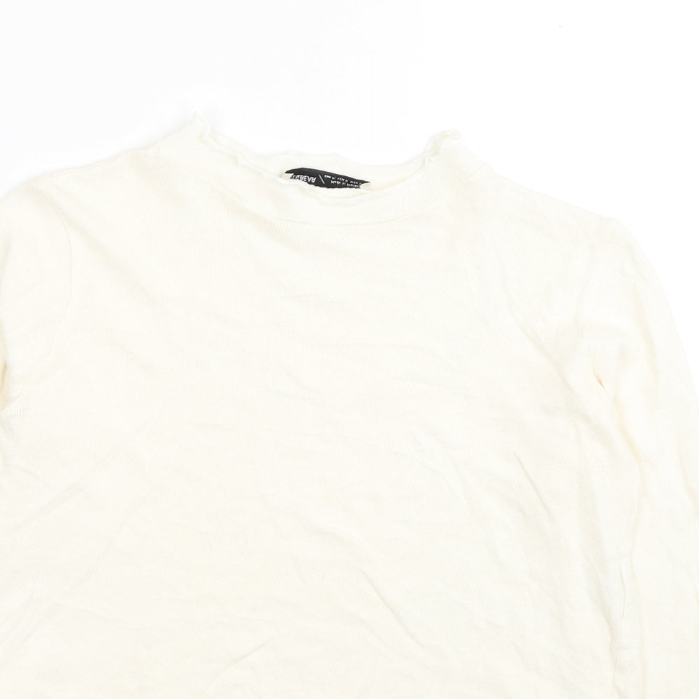 Pull&Bear Womens White Round Neck Cotton Pullover Jumper Size M - Cropped