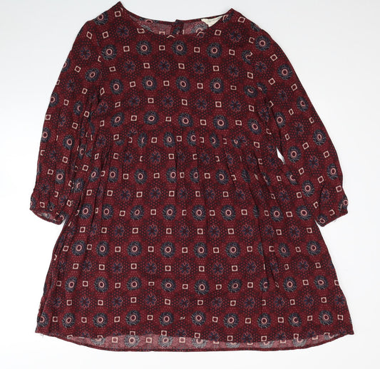 Staying At Home Womens Red Geometric Viscose Fit & Flare Size M Boat Neck Button