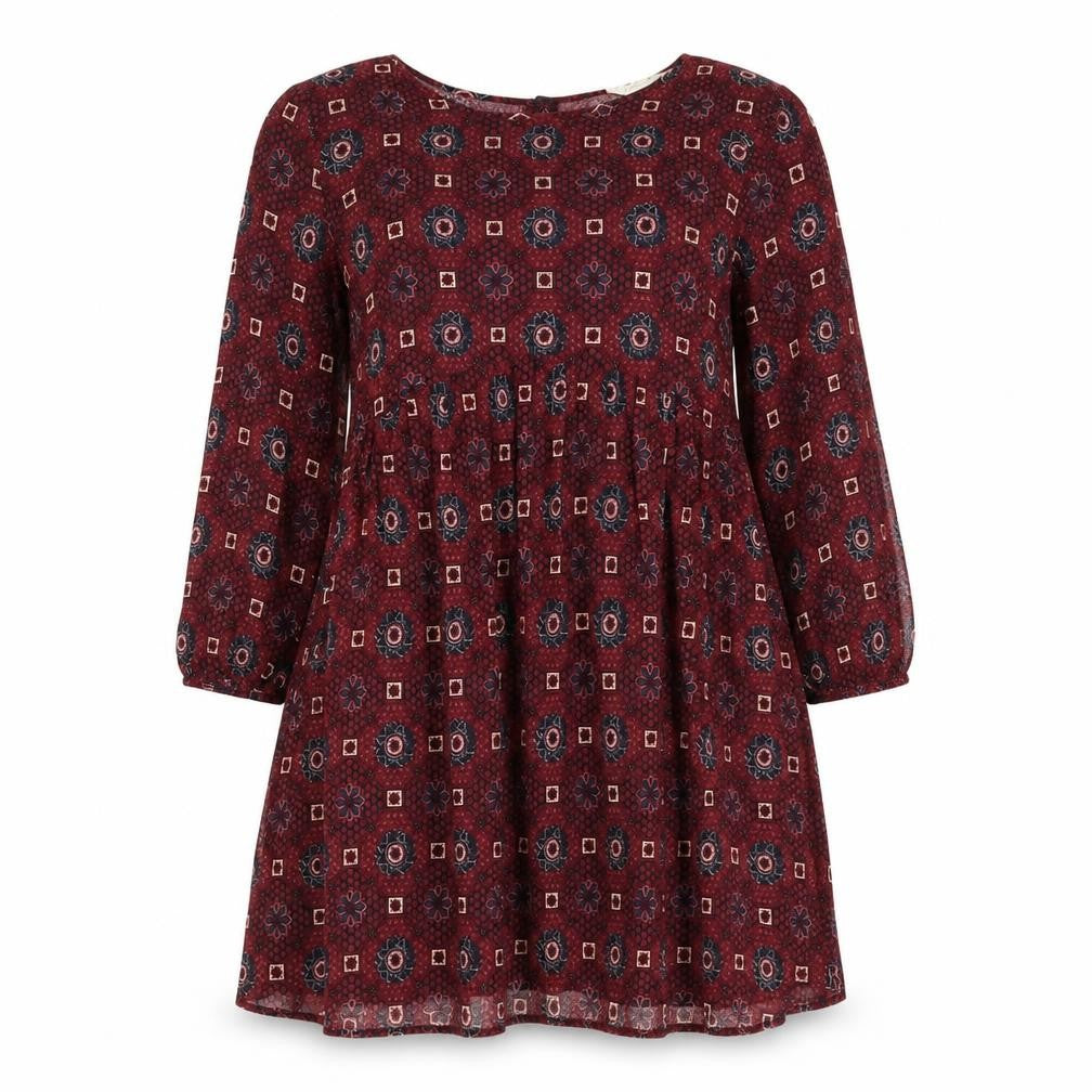 Staying At Home Womens Red Geometric Viscose Fit & Flare Size M Boat Neck Button