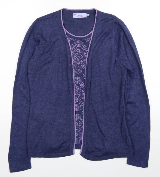 EWM Womens Purple Round Neck Geometric Acrylic Pullover Jumper Size 10 - Size 10-12 Cardigan Effect