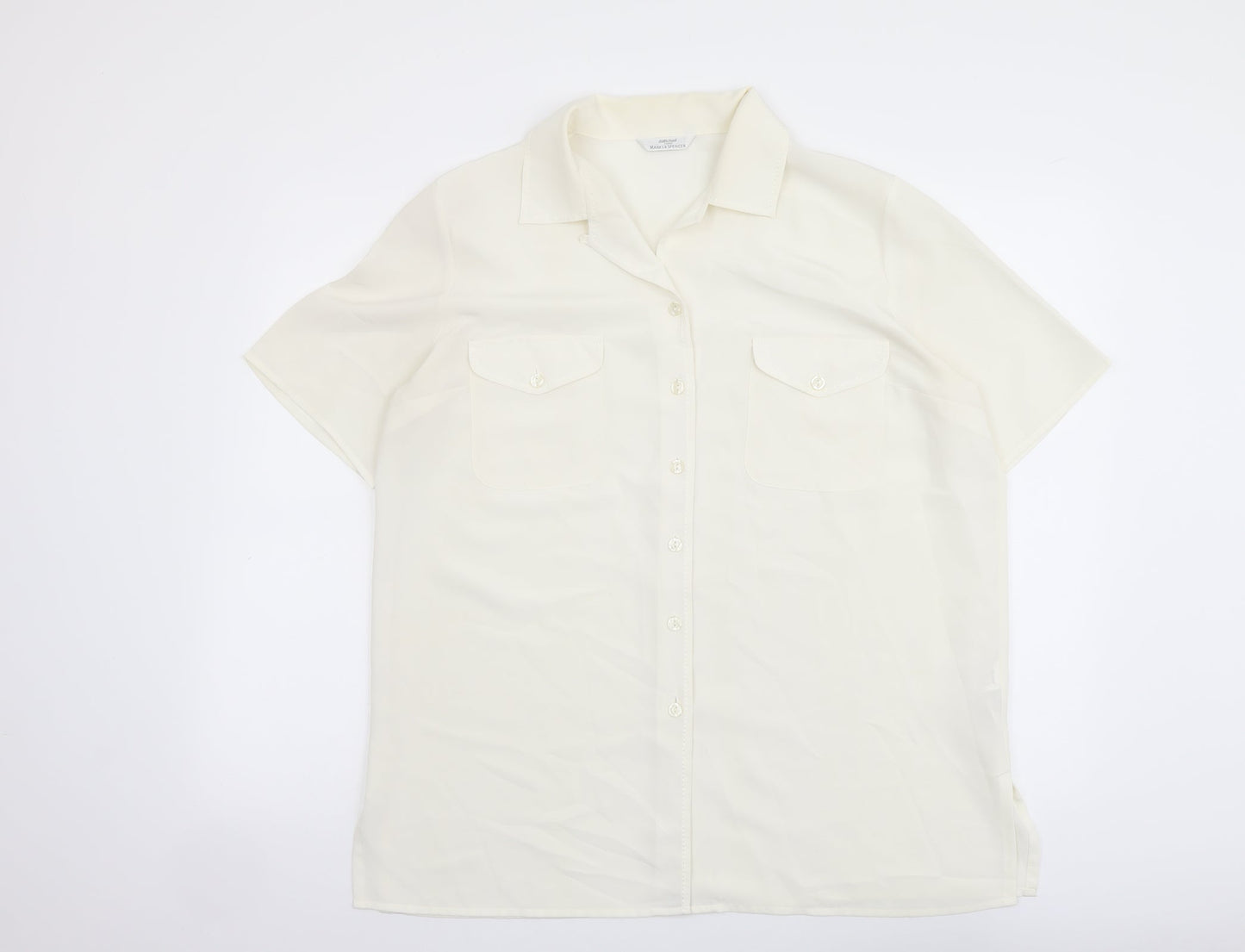 Marks and Spencer Womens Ivory Polyester Basic Button-Up Size 16 Collared
