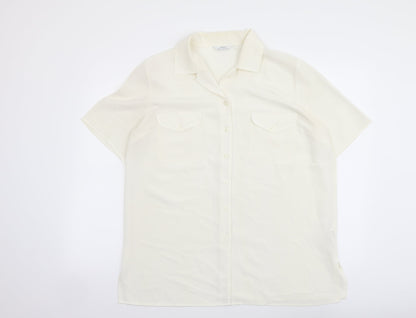 Marks & Spencer Womens Ivory Polyester Basic Button-Up Size 16 Collared