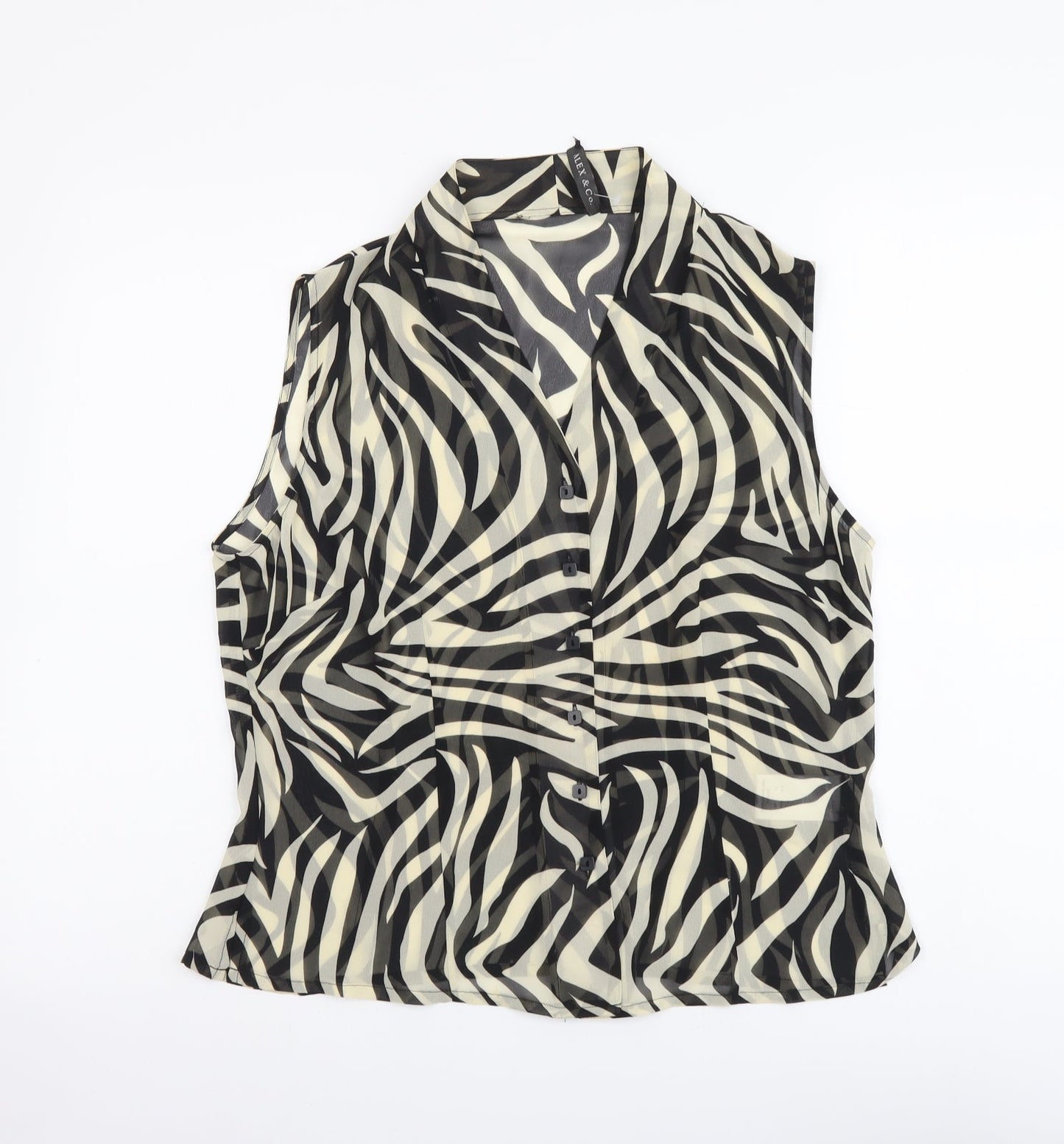 Alex&Co Womens Black Animal Print Polyester Basic Tank Size 14 V-Neck - Zebra Pattern