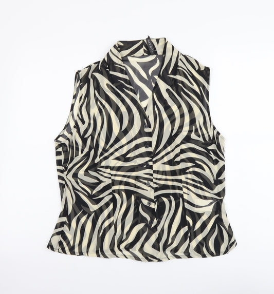 Alex&Co Womens Black Animal Print Polyester Basic Tank Size 14 V-Neck - Zebra Pattern