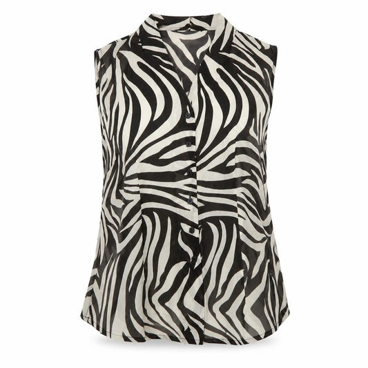 Alex&Co Womens Black Animal Print Polyester Basic Tank Size 14 V-Neck - Zebra Pattern