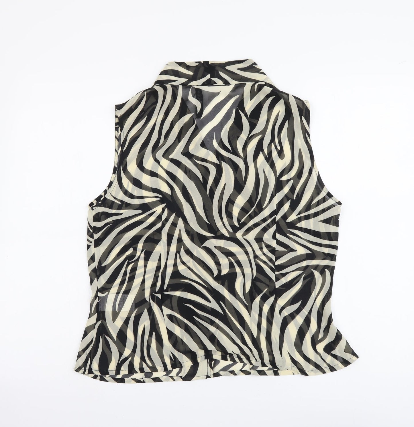 Alex&Co Womens Black Animal Print Polyester Basic Tank Size 14 V-Neck - Zebra Pattern