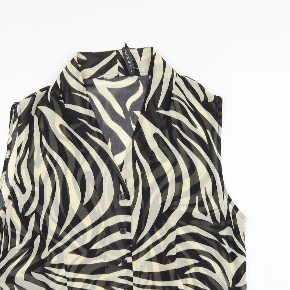 Alex&Co Womens Black Animal Print Polyester Basic Tank Size 14 V-Neck - Zebra Pattern