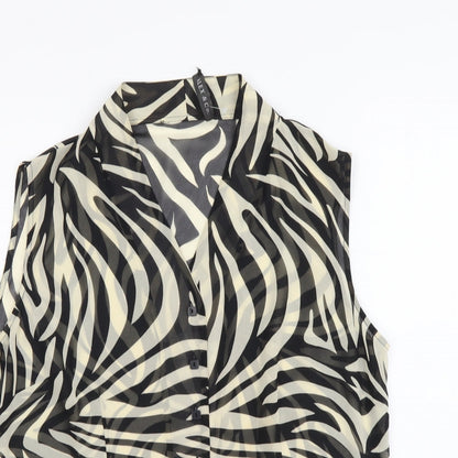 Alex&Co Womens Black Animal Print Polyester Basic Tank Size 14 V-Neck - Zebra Pattern