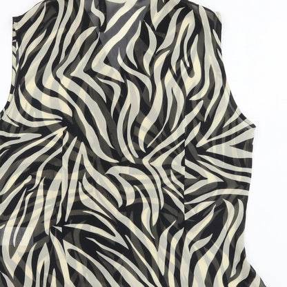 Alex&Co Womens Black Animal Print Polyester Basic Tank Size 14 V-Neck - Zebra Pattern