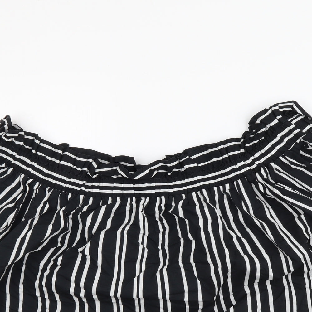 H&M Womens Black Striped Cotton Basic Blouse Size XL Off the Shoulder