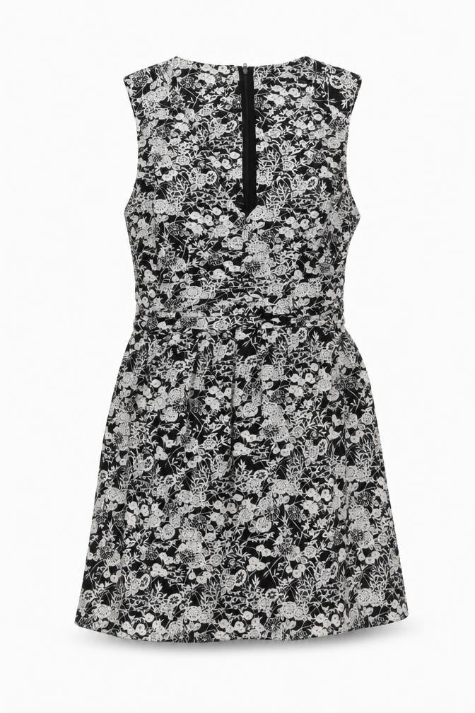 Dorothy Perkins Womens Black Floral Cotton A-Line Size 12 V-Neck Zip