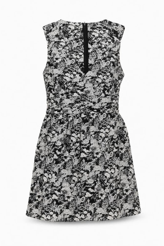 Dorothy Perkins Womens Black Floral Cotton A-Line Size 12 V-Neck Zip