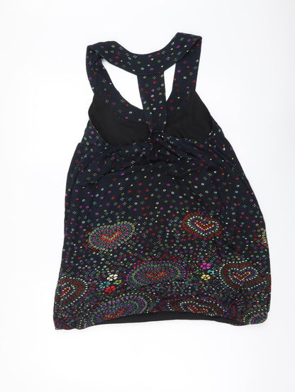 Yumi Womens Black Floral Polyester Basic Tank Size S Scoop Neck