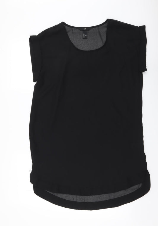 H&M Womens Black Polyester T-Shirt Dress Size S Round Neck Pullover