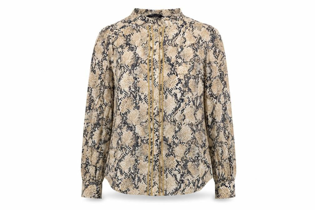 Marks & Spencer Womens Beige Animal Print Viscose Basic Button-Up Size 10 Mock Neck - Snake Pattern