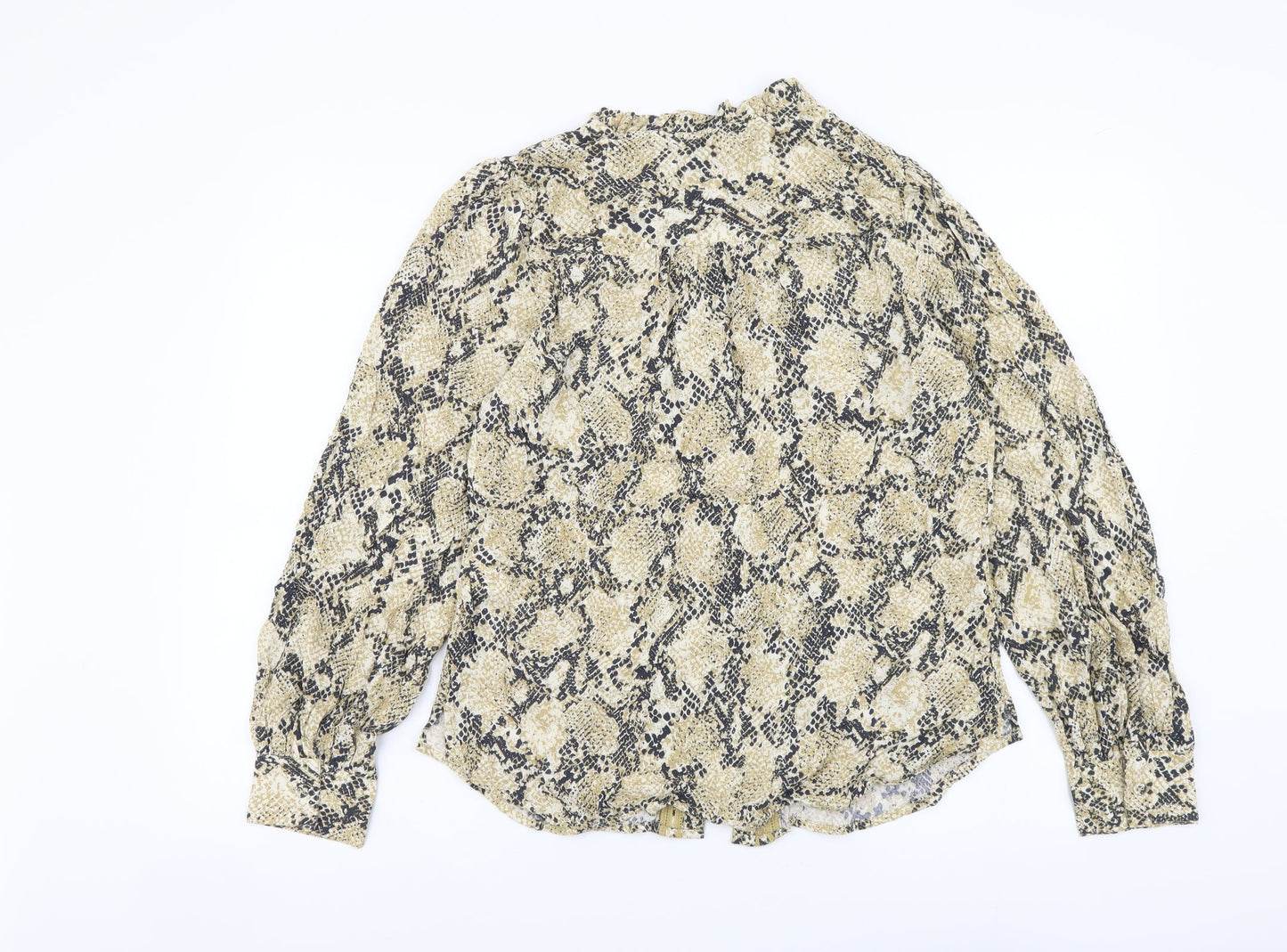 Marks and Spencer Womens Beige Animal Print Viscose Basic Button-Up Size 10 Mock Neck - Snake Pattern