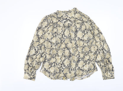 Marks & Spencer Womens Beige Animal Print Viscose Basic Button-Up Size 10 Mock Neck - Snake Pattern