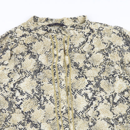 Marks & Spencer Womens Beige Animal Print Viscose Basic Button-Up Size 10 Mock Neck - Snake Pattern