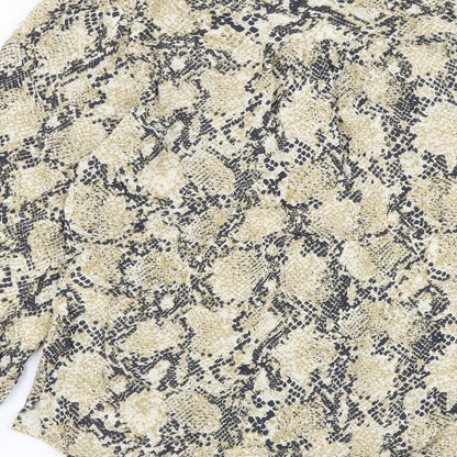 Marks & Spencer Womens Beige Animal Print Viscose Basic Button-Up Size 10 Mock Neck - Snake Pattern