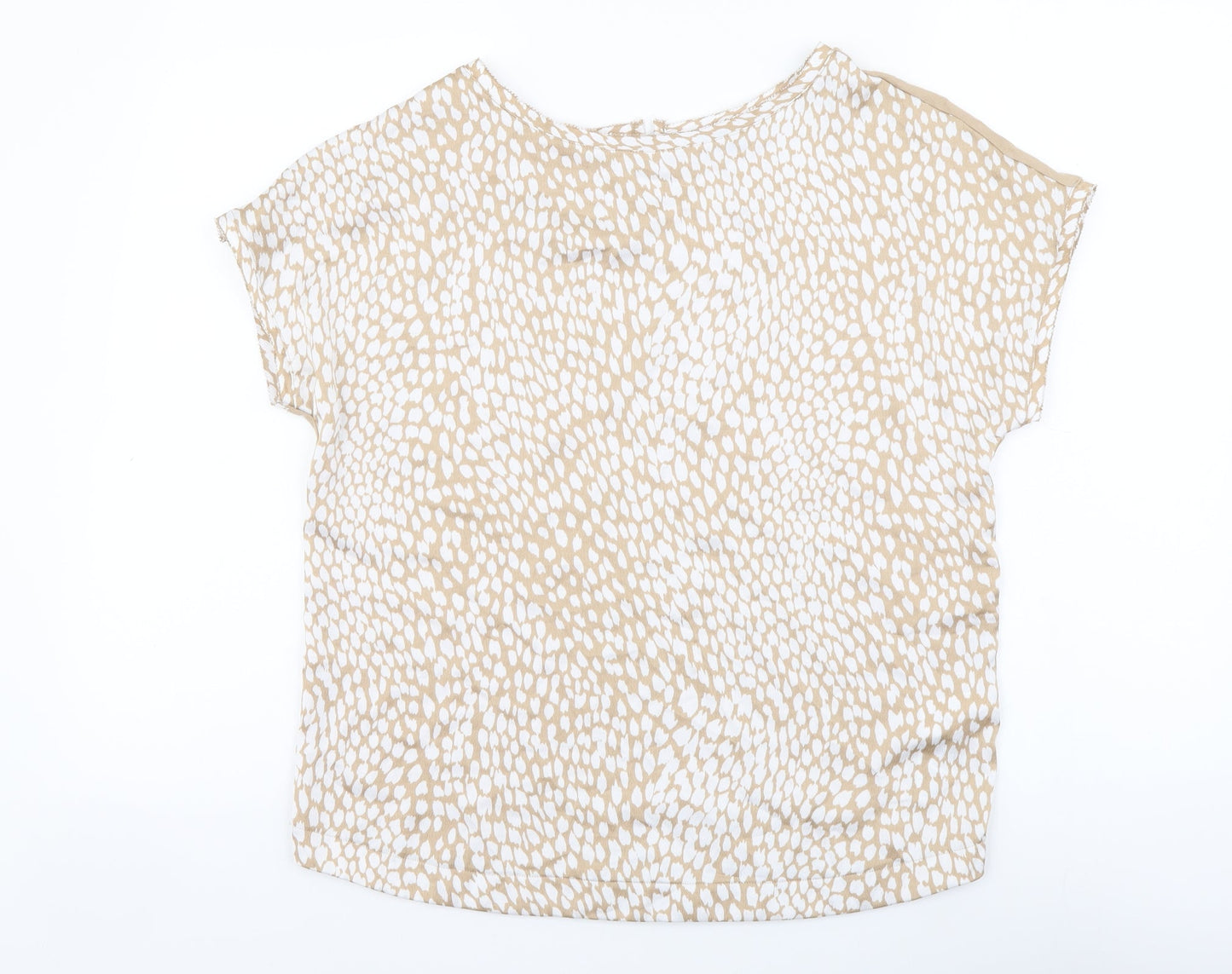 Marks and Spencer Womens Beige Animal Print Polyester Basic T-Shirt Size 8 Round Neck - Leopard Print