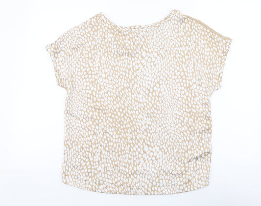 Marks and Spencer Womens Beige Animal Print Polyester Basic T-Shirt Size 8 Round Neck - Leopard Print