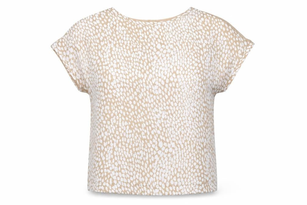 Marks & Spencer Womens Beige Animal Print Polyester Basic T-Shirt Size 8 Round Neck - Leopard Print