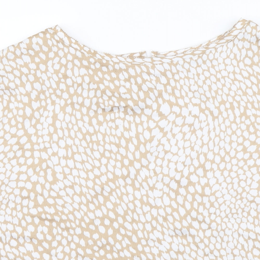 Marks and Spencer Womens Beige Animal Print Polyester Basic T-Shirt Size 8 Round Neck - Leopard Print