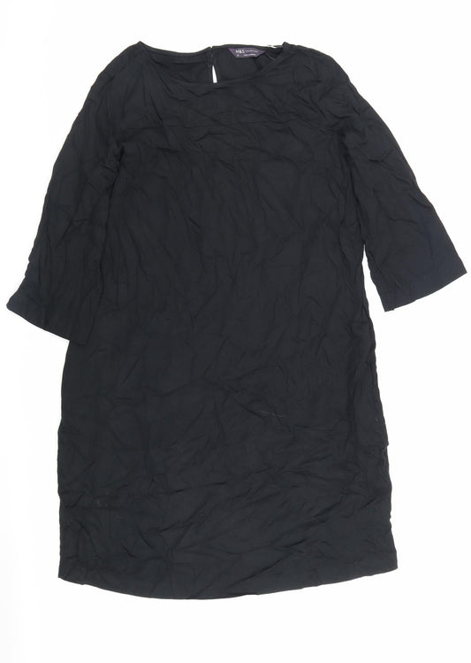 Marks and Spencer Womens Black Viscose Sheath Size 12 Round Neck Button